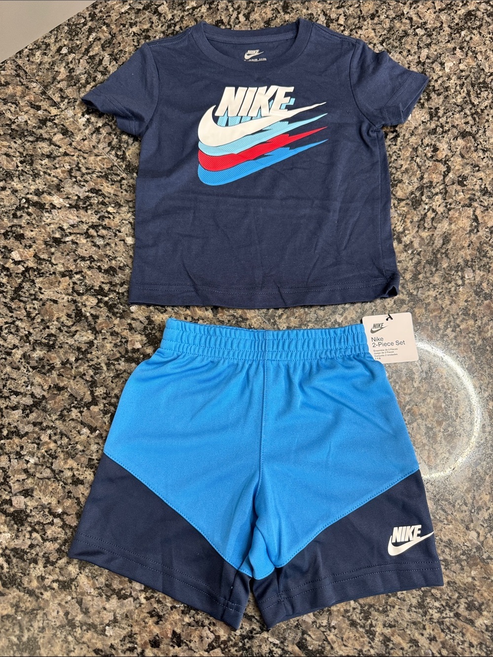 Nike Kids Navy, Bright Blue and Red Two-Piece Shorts Set NWT 3T